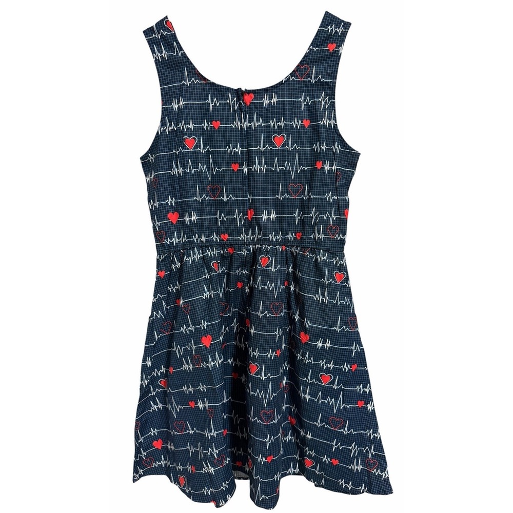 Retrolicious EKG Heart Beat Pattern A-Line Dress Navy Blue Women's Size Large